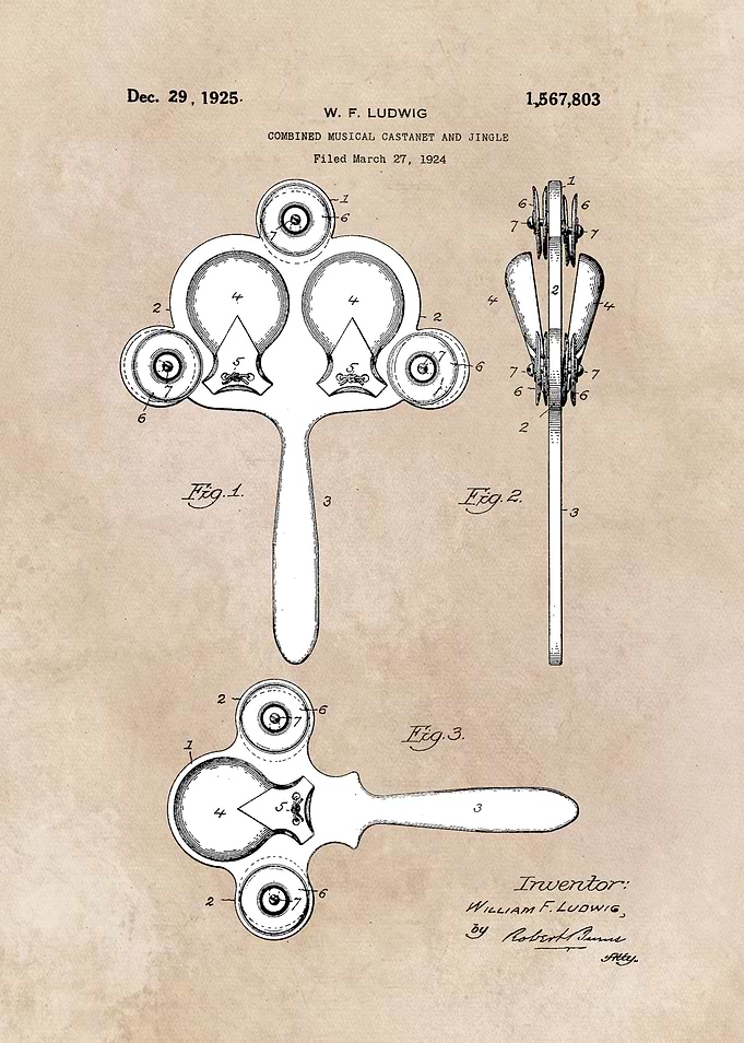 patent art Ludwig Combined Musical Castanet 1925