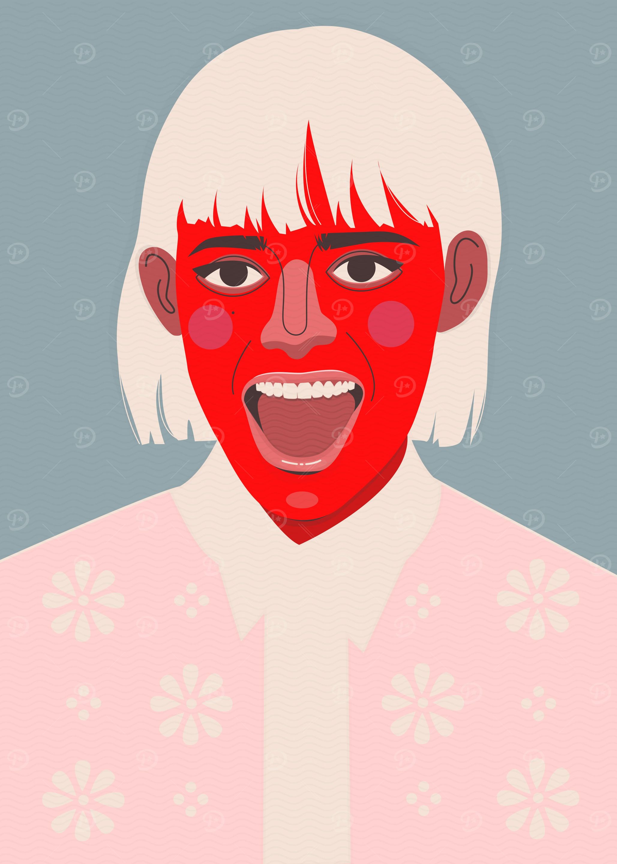 Red face.