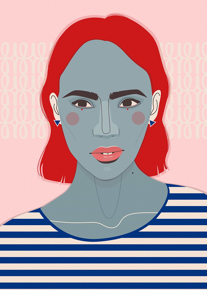 Blue face.
