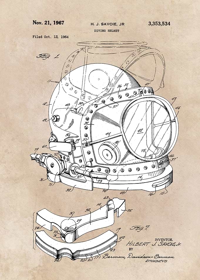patent art Savoie Diving Helmet 1967