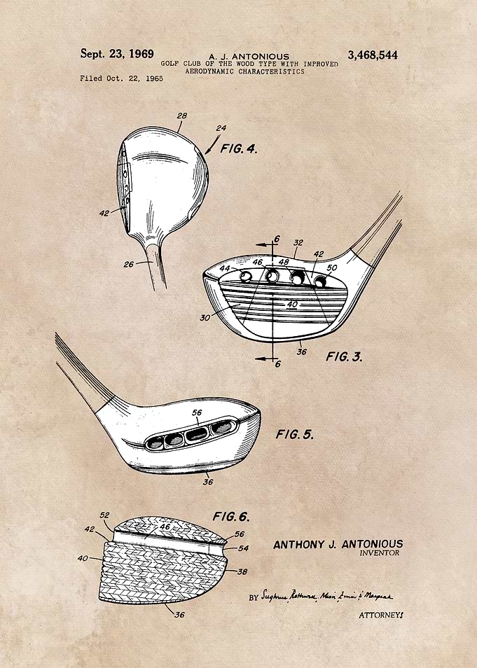 patent art Antonious Golf Club of the wood.. 1969