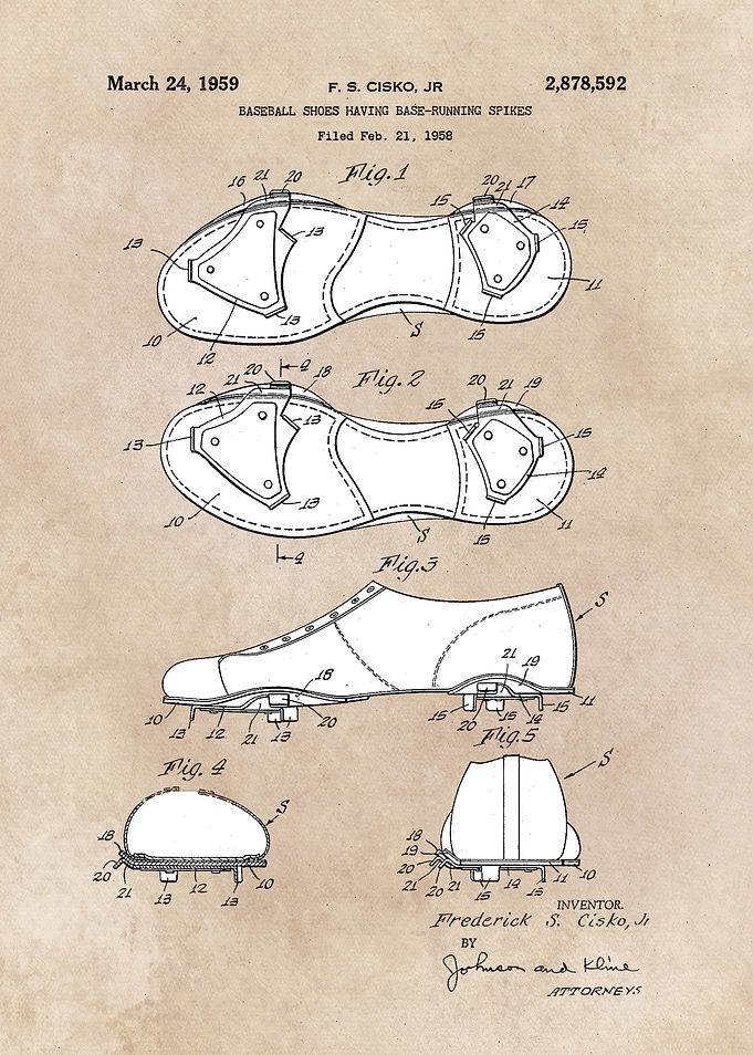 patent art Cisko Baseball shoes 1959