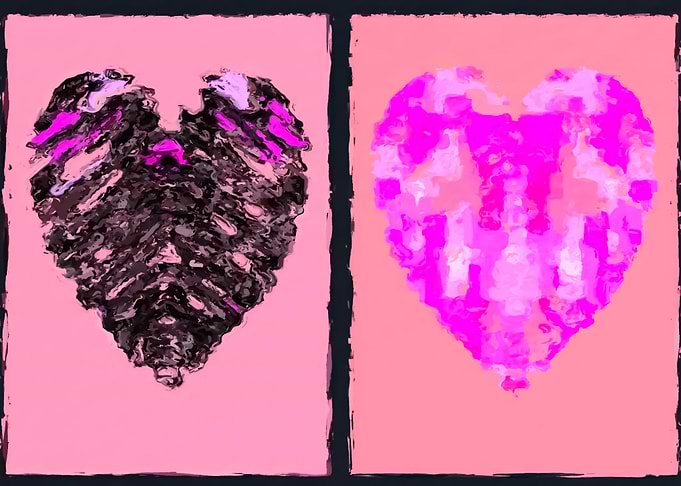 pink heart and black heart shape with pink backgro