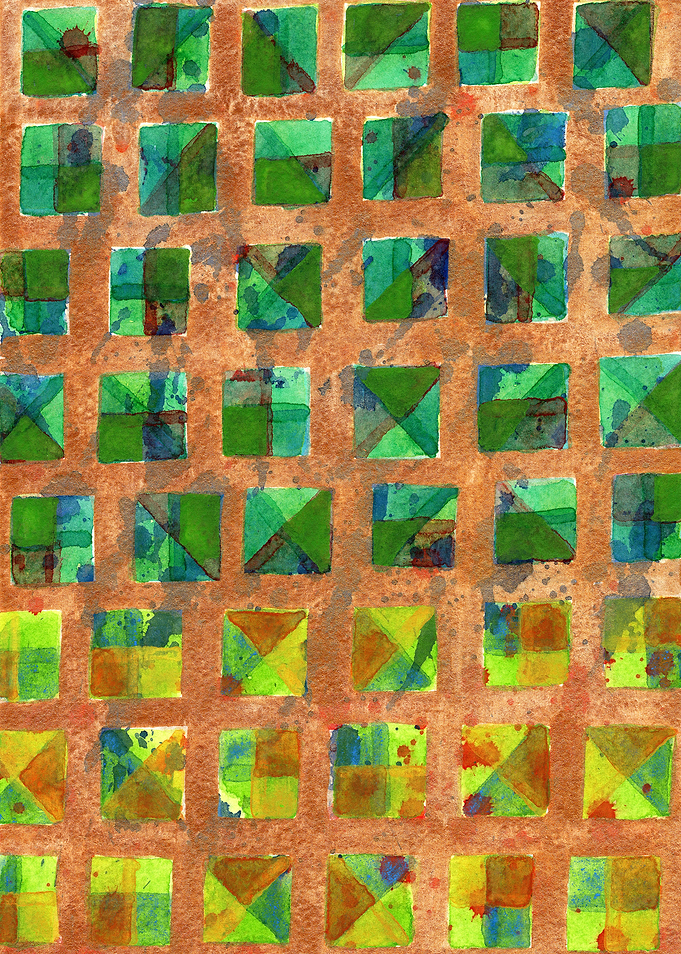 Green Squares on Golden Background Pattern