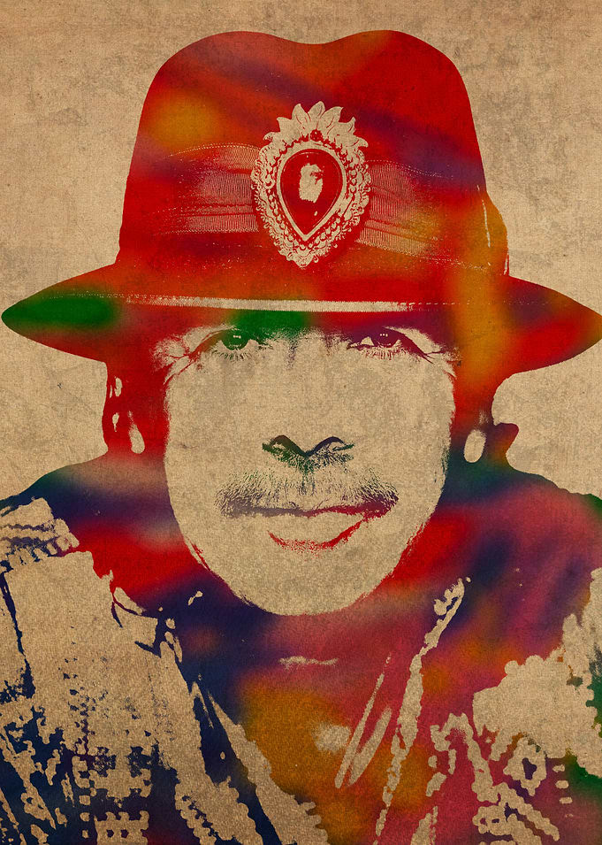 Santana Guitar Legend Watercolor Portrait