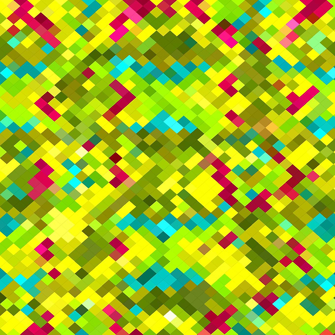 square pixel pattern abstract in yellow green blue