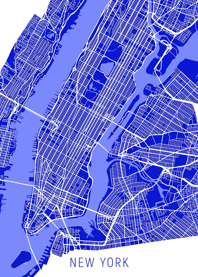 New York Map Electric Blue