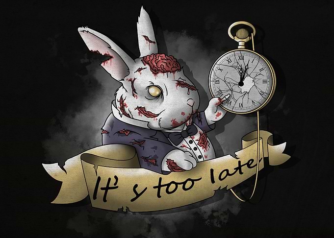 White zombie rabbit of an apocalyptic wonderland