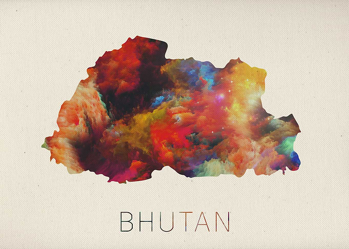 Bhutan Watercolor Map