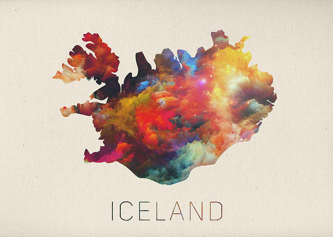 Iceland Watercolor Map