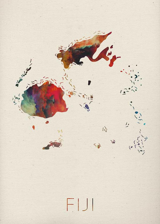 Fiji Watercolor Map