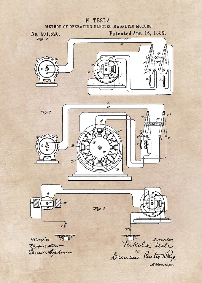 patent art Tesla Method of operating electro 1889