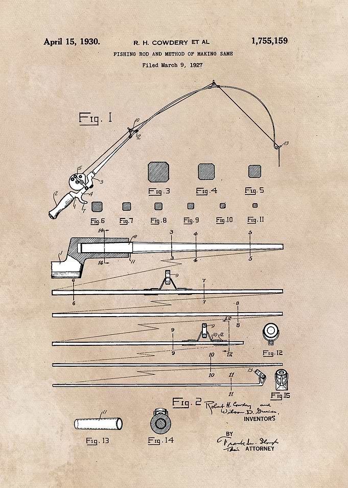 patent art Cowdery et al Fishing rod... 1930