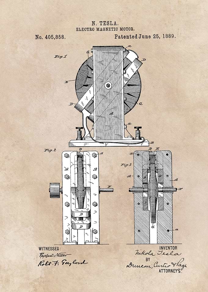 patent art Tesla Electro magnetic motor 1889