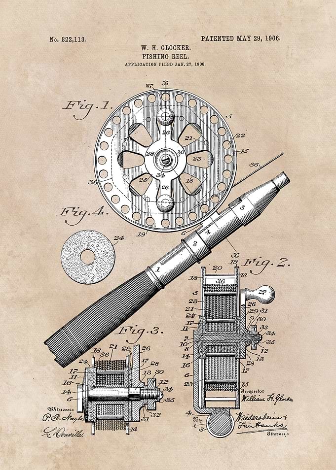 patent art Glocker Fishing reel 1906
