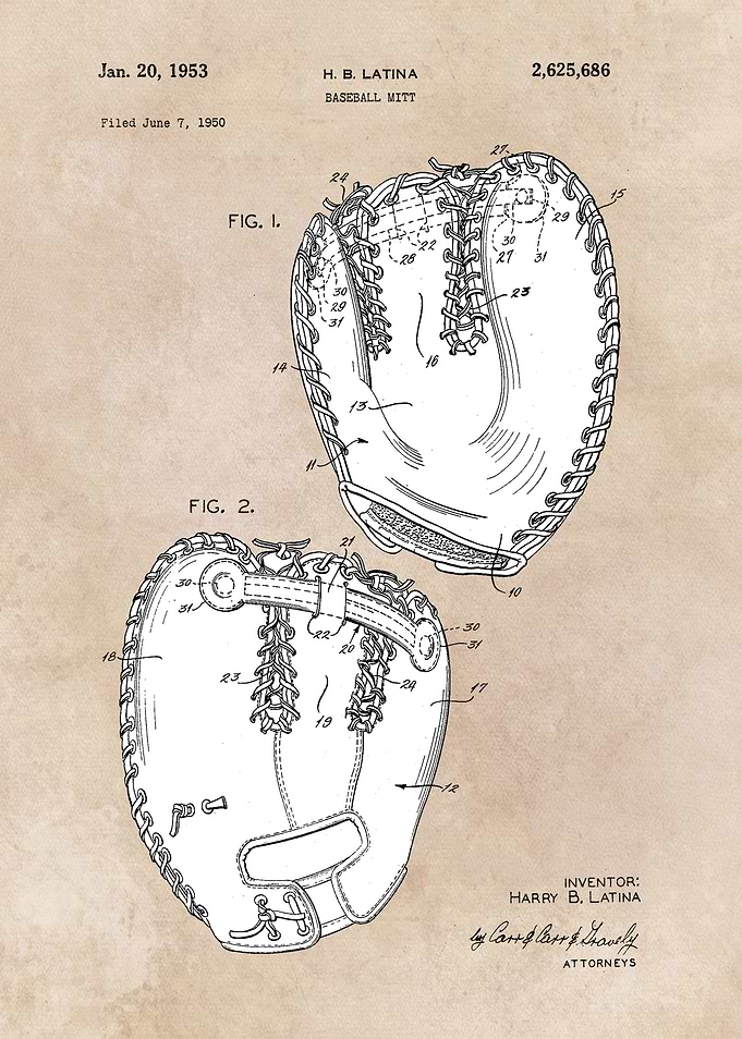 patent art Latina Baseball mitt 1953