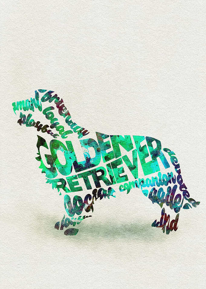 Golden Retriever Dog Typographic Painting