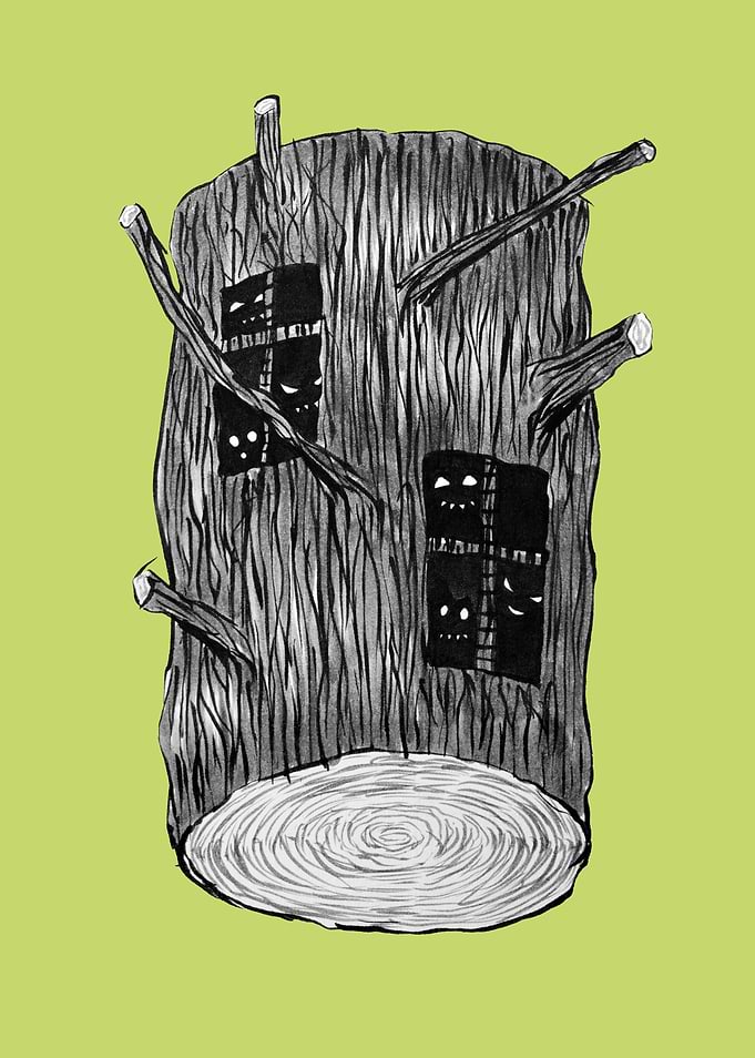 Tree Log With Mysterious Forest Creatures