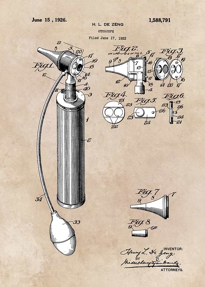 patent art De Zeng 1926 Otoscope