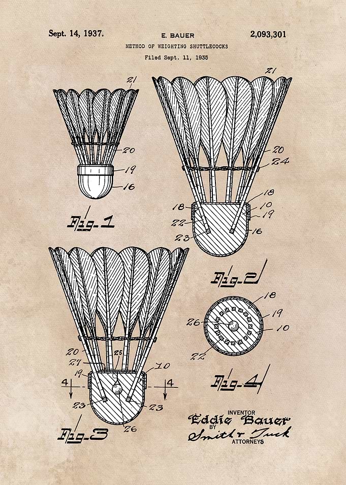 patent art Bauer Weighting shuttlecocks 1935