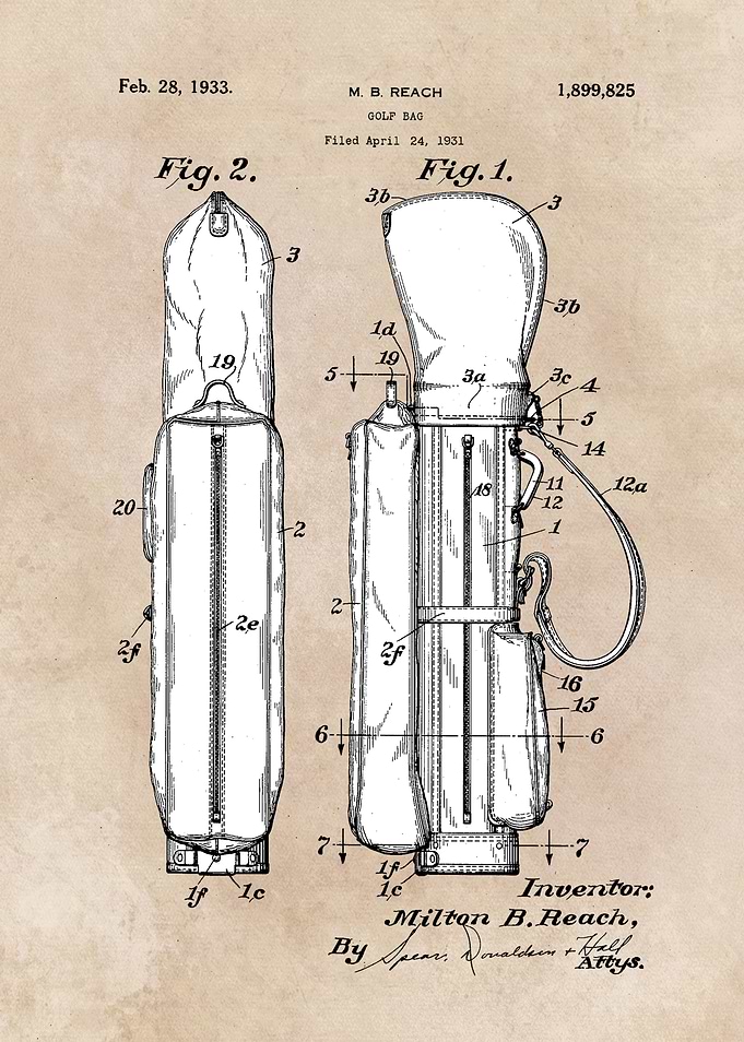 patent art Reach Golf bag 1931