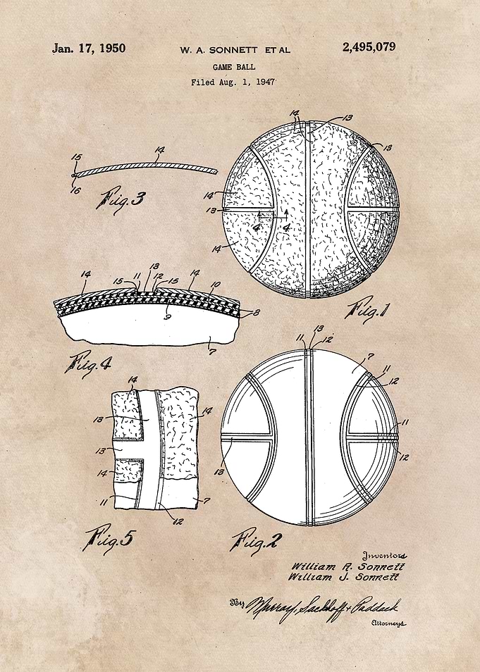patent art Sonnett 1950 Game ball