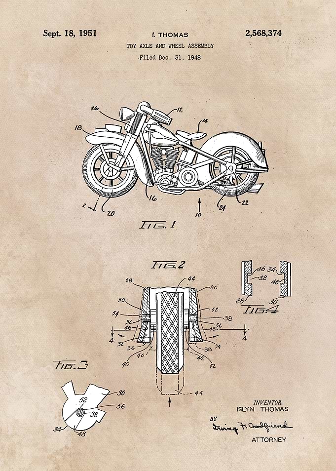 patent art Thomas 1951 Toy axle and wheel assembly