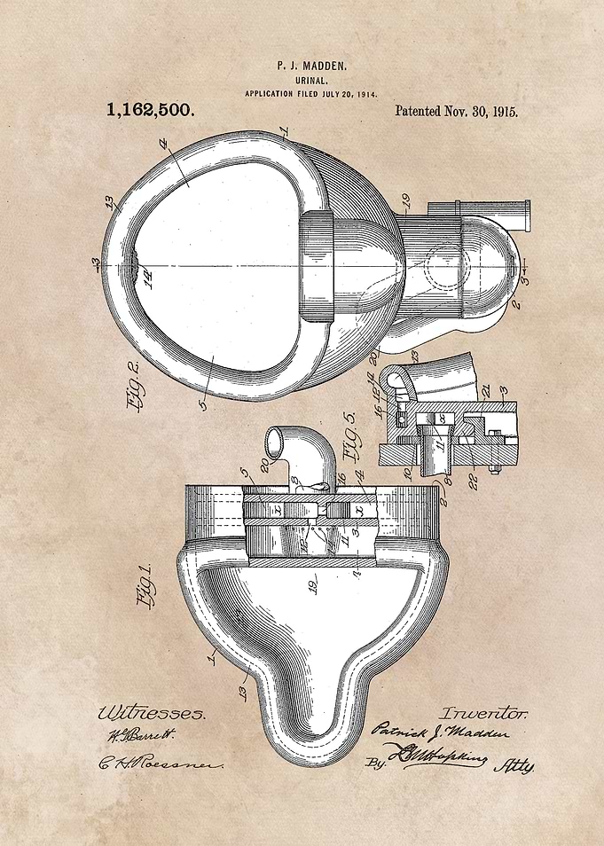 patent art Madden 1915 Urinal