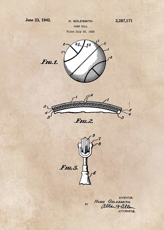 patent art Goldsmith Game ball 1939