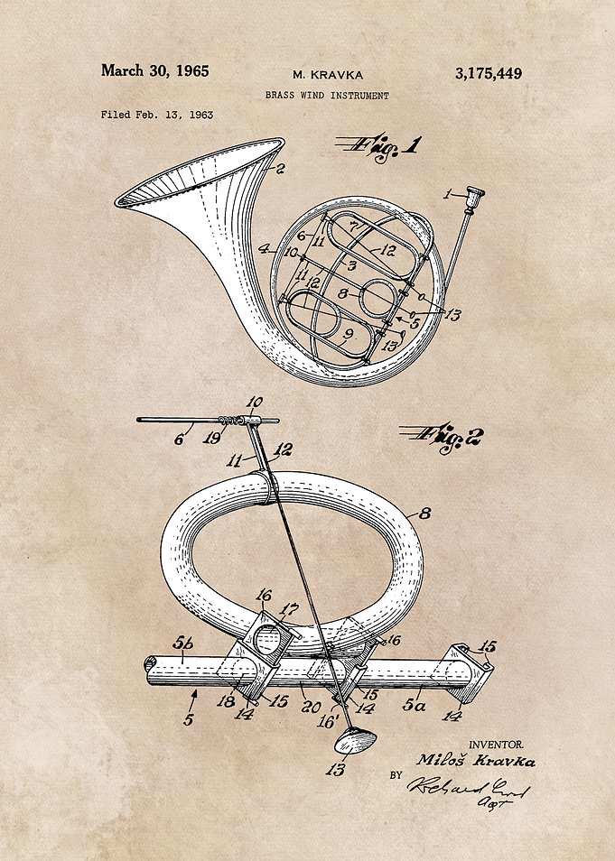 patent art Kravka 1965 Brass wind instrument