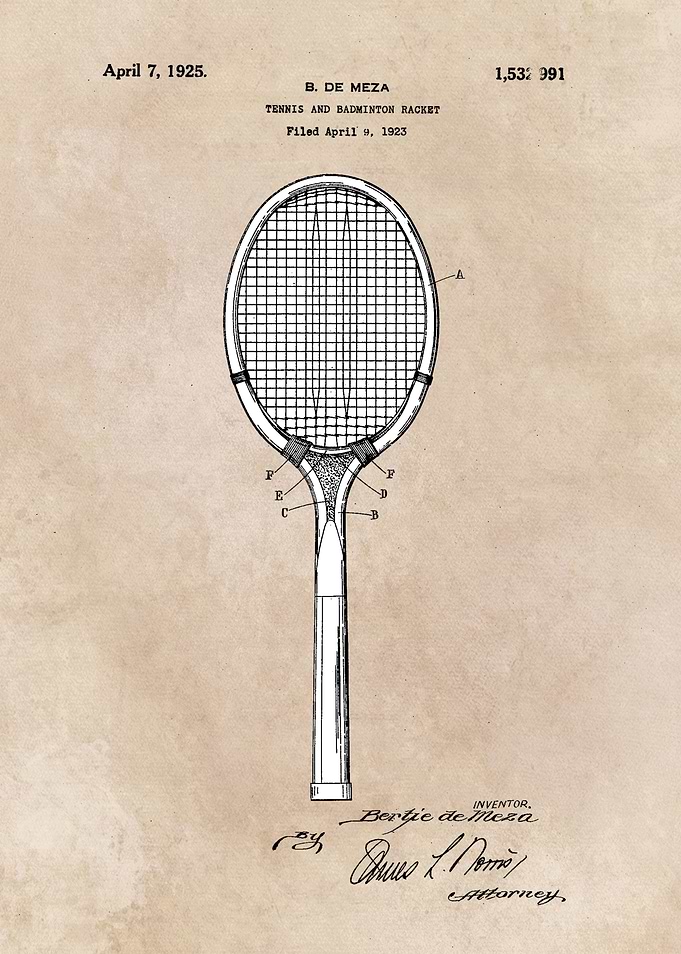 patent art Meza Tennis and badminton racket 1923