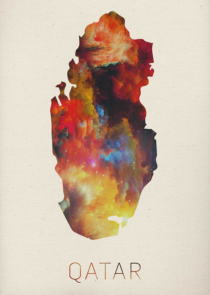 Qatar Watercolor Map