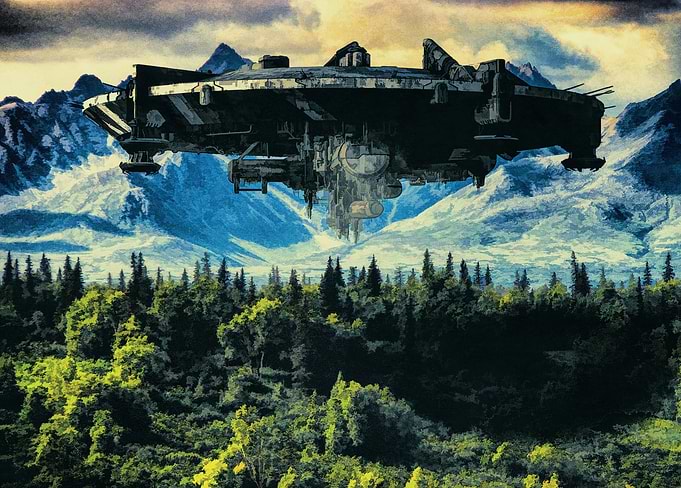 The alien ship over the forest