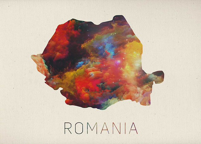 Romania Watercolor Map