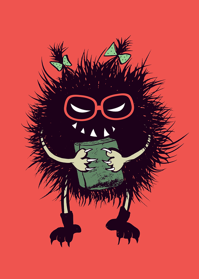 Geek Evil Bug Character Loves Reading