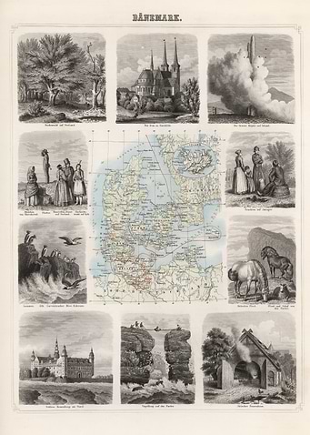 Denmark vintage map - 1863
