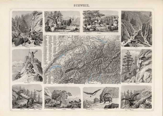 Switzerland vintage map - 1863