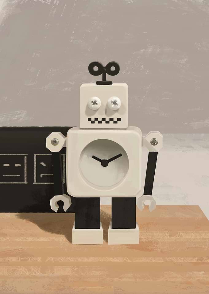 white robot clock