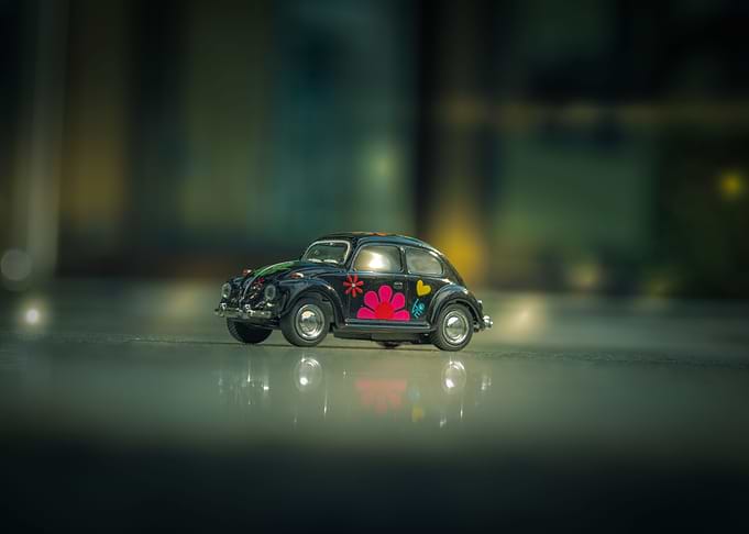 Miniature VW Beetle - Flower Power Time.