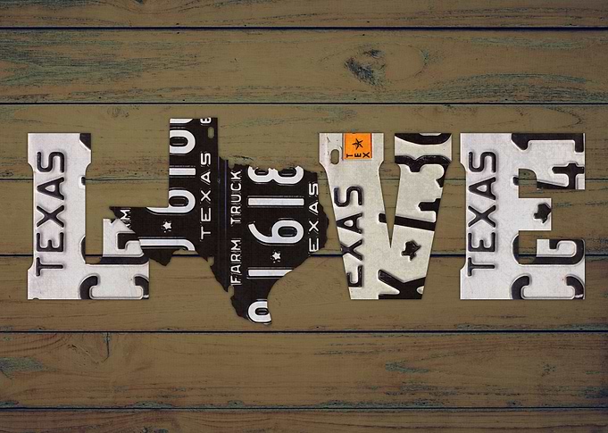 Texas Love License Plate Word Art Phrase