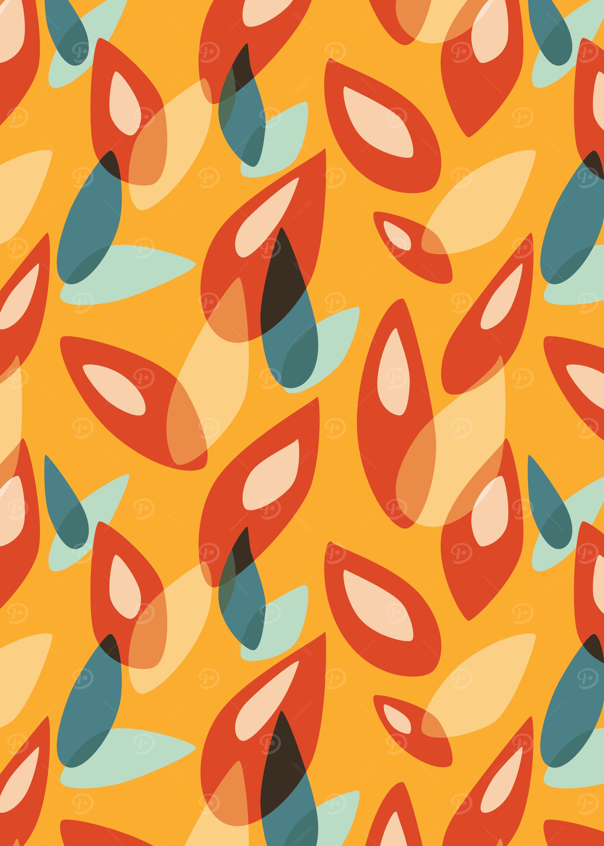 Orange Blue Yellow Geometric Autumn Leaves