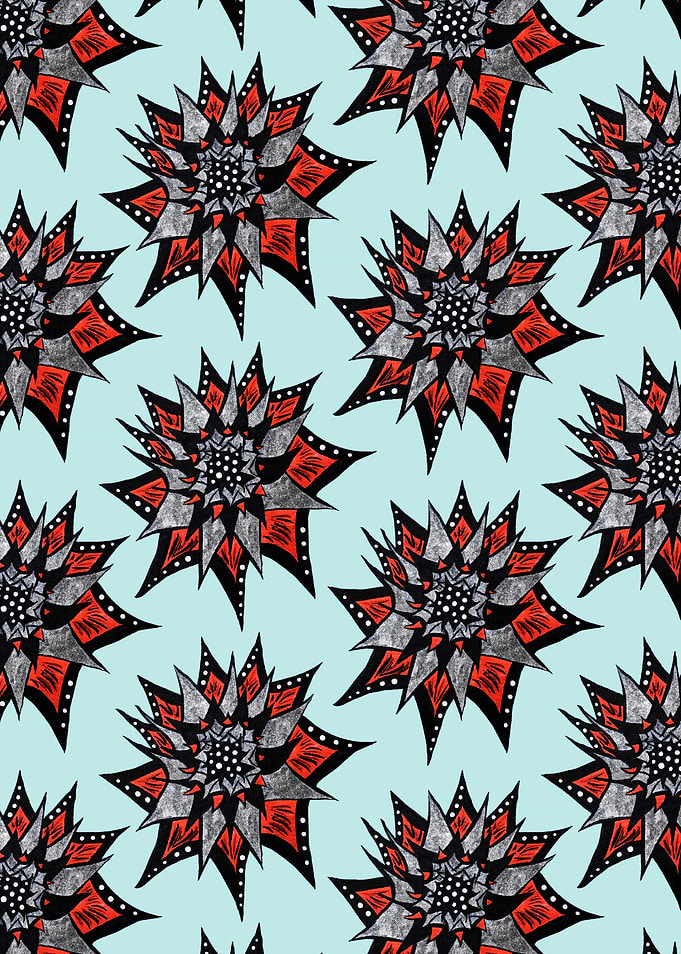 Spiked Abstract Flower In Red And Black
