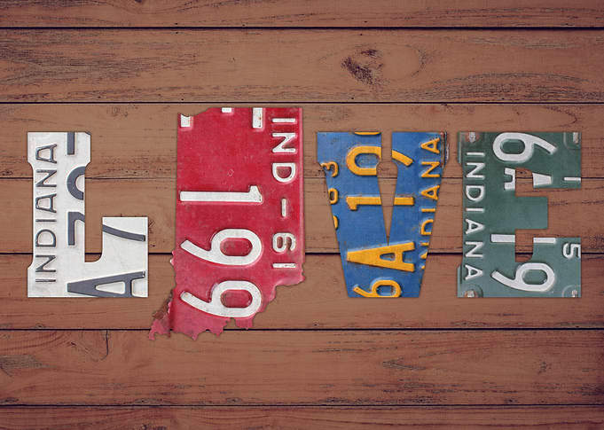 Indiana State Love License Plate Art Phrase