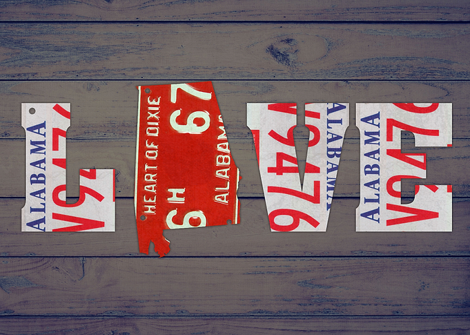 Alabama State Love License Plate Art Phrase