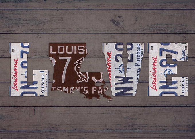 Louisiana State Love License Plate Art Phrase