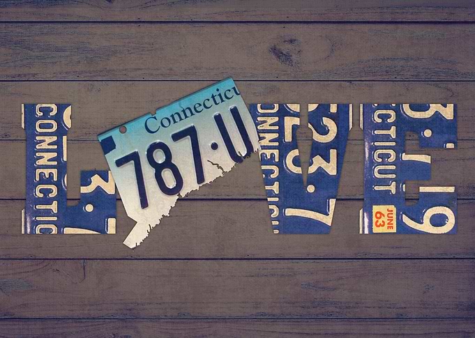 Connecticut State Love License Plate Art Phrase