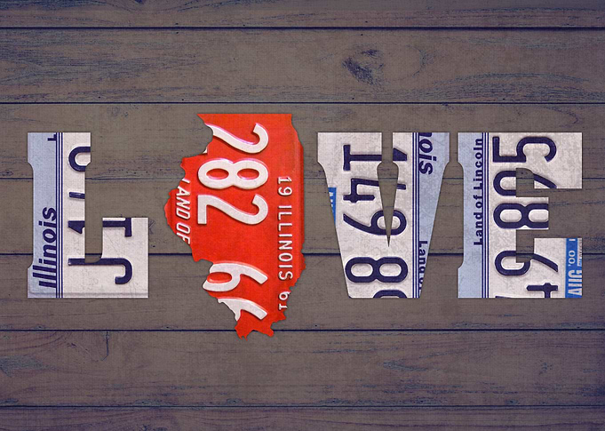Illinois State Love License Plate Art Phrase