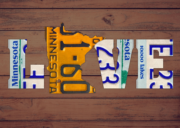 Minnesota State Love Heart License Plates Art Phra