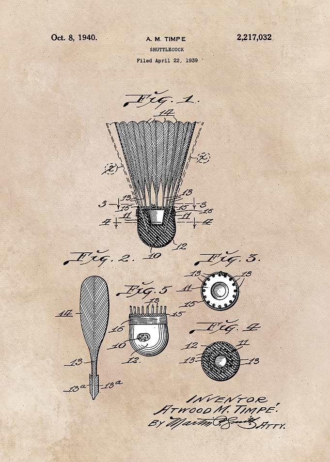 patent art Timpe Shuttlecock 1940