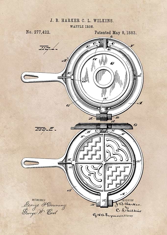 patent art Harker Wilkins Waffle Iron 1883